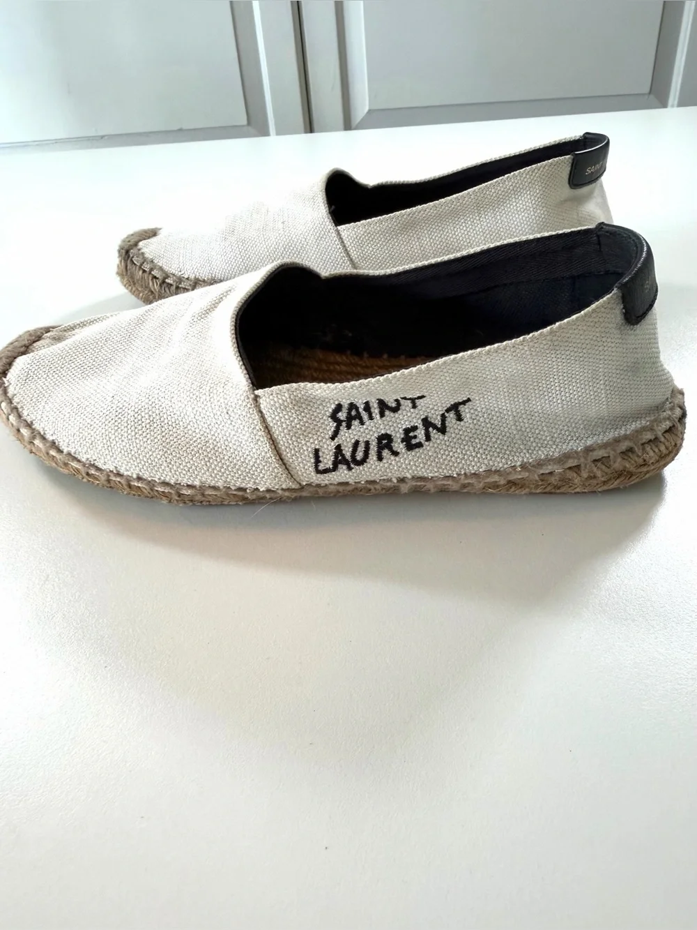Saint Laurent Logo Embroidered Canvas Espadrille Flats EU 37